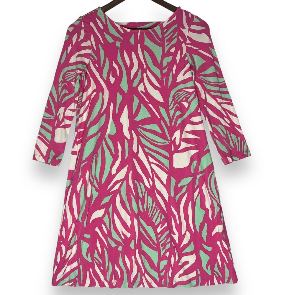 Lilly Pulitzer Ophelia Swing Dress Pink Papaya Player Print 3/4 Sleeve XS Resort